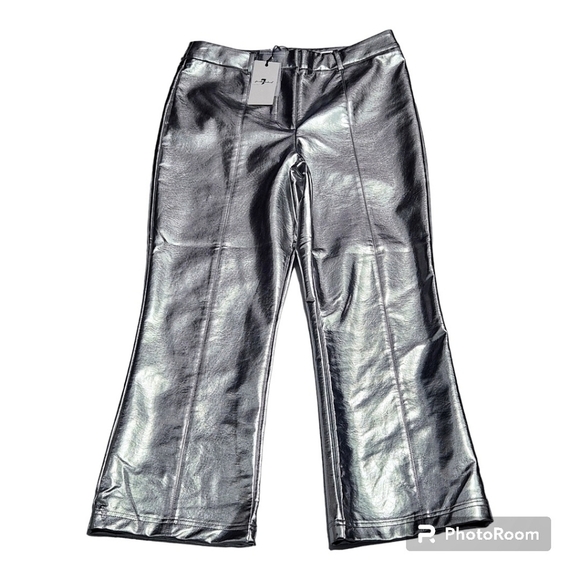 7 For All Mankind Silver Metallic Faux Leather Pants - Picture 4 of 13